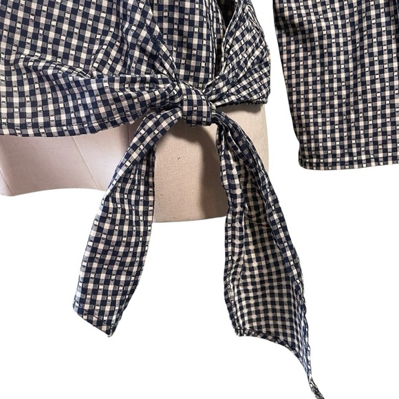 Madewell Textured Cotton Wrap Top Blue White Gingham - Size XXL - Picture 8 of 11
